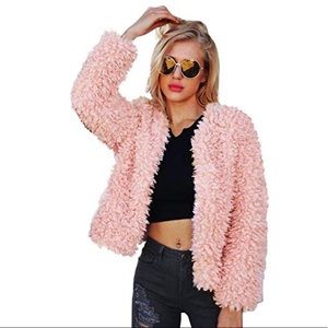Pink faux fur coat